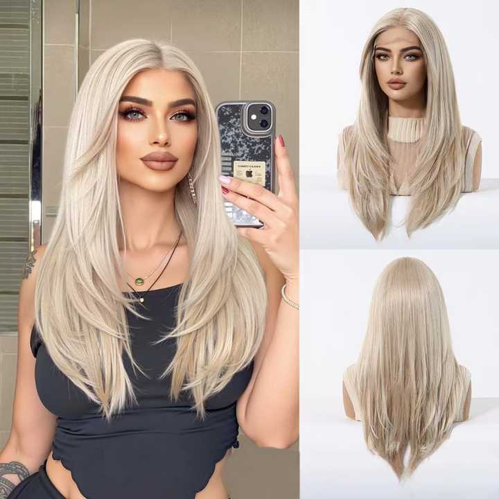 Area Lace Wigs Synthetic Future Fiber Long Natural Layered Color Blonde Soft Wave Mixed Color