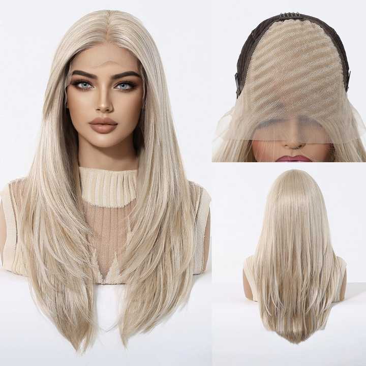 Area Lace Wigs Synthetic Future Fiber Long Natural Layered Color Blonde Soft Wave Mixed Color