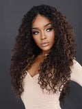 Highlight Black Blonde Lace Front Wig African Curly Black Women's Central Water Wave